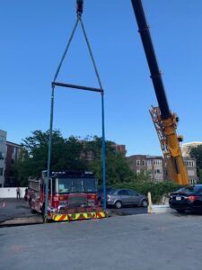 Imperial Crane Services was called out for an emergency job when a Chicago Fire Truck Engine became trapped in a 2nd story parking garage when the floor beneath the vehicle collapsed.